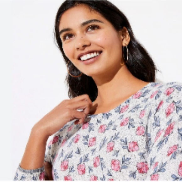 NWT-Loft Floral Tipped Pullover Crew Neck Sweater - Picture 2 of 6
